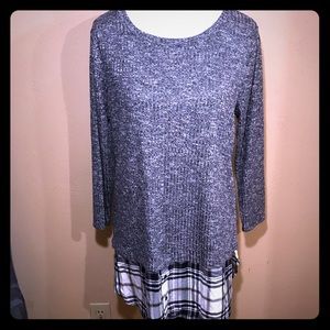 Dressbarn Sweater Shirt with plaid detail at hem.